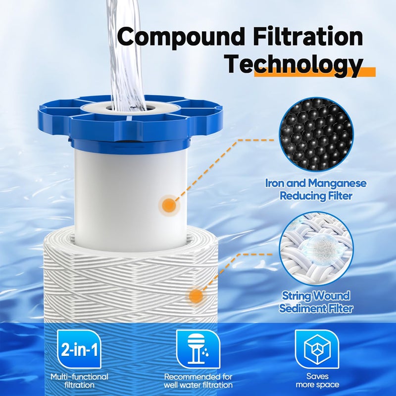 Pure Plus 1-Stage Whole House Water Filter, with Iron Manganese Reducing Water Filter, 10"x4.5" Cartridge Universal Housing, Pre-Filtration System for Well Water, 1" NPT Port, Pressure Release - Image 3